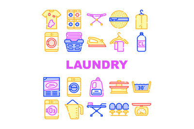 Laundry Service Tool Collection Icons Set Vector