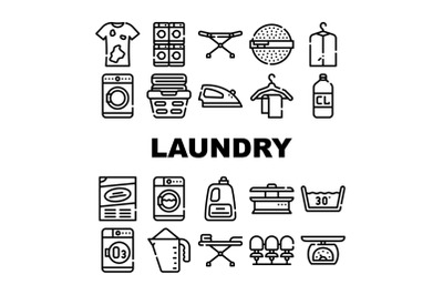 Laundry Service Tool Collection Icons Set Vector