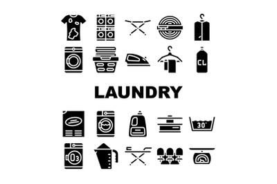 Laundry Service Tool Collection Icons Set Vector