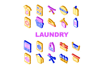 Laundry Service Tool Collection Icons Set Vector