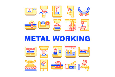 Metal Working Industry Collection Icons Set Vector