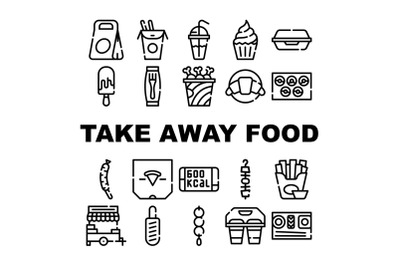 Take Away Food Service Collection Icons Set Vector