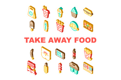 Take Away Food Service Collection Icons Set Vector