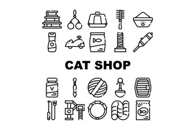 Cat Market Accessory Collection Icons Set Vector