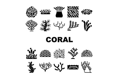 Coral Sea Aquatic Reef Collection Icons Set Vector