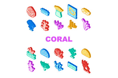 Coral Sea Aquatic Reef Collection Icons Set Vector