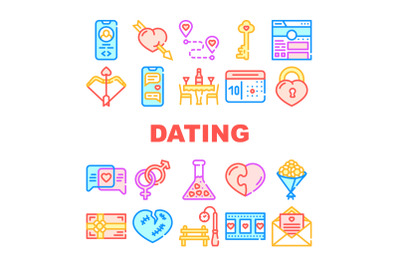 Dating Love Romantic Collection Icons Set Vector