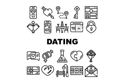 Dating Love Romantic Collection Icons Set Vector