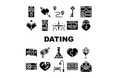 Dating Love Romantic Collection Icons Set Vector