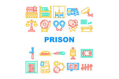 Prison Building And Accessory Icons Set Vector