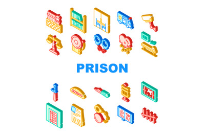 Prison Building And Accessory Icons Set Vector