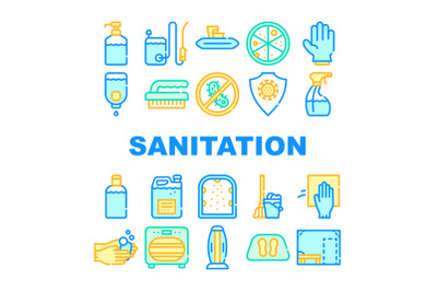 Sanitation Accessories Collection Icons Set Vector Illustrations