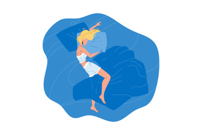 Woman Asleep At Night In Comfortable Bed Vector