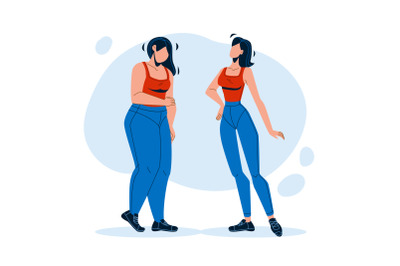 Woman Before And After Sportive Exercise Vector