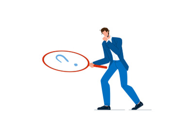 Businessman With Magnifier Looking Clue Vector