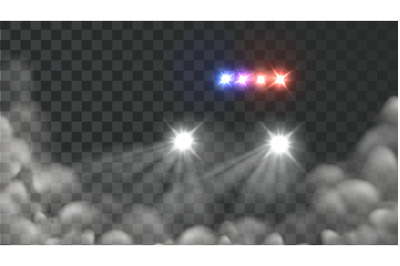 Police Car Light And Blink Siren In Fog Vector