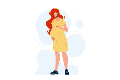 Pregnant Woman Hugging Touch Tummy Abdomen Vector