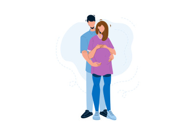 Pregnant Couple Embracing Young Family Vector