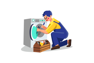 Washing Machine Service Plumber Repair Vector