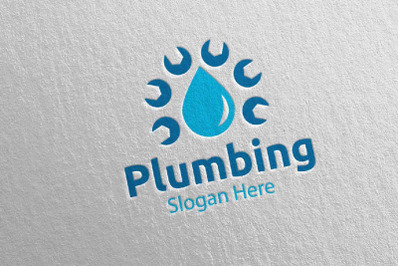 Plumbing Logo with Water and Fix Home Concept 65