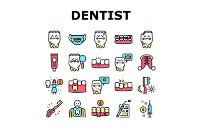 Children Dentist Dental Care Icons Set Vector