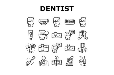 Children Dentist Dental Care Icons Set Vector