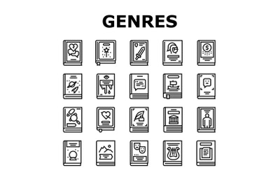 Literary Genres Books Collection Icons Set Vector