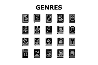 Literary Genres Books Collection Icons Set Vector