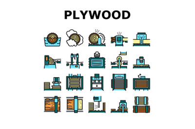 Plywood Production Collection Icons Set Vector