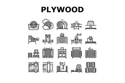 Plywood Production Collection Icons Set Vector