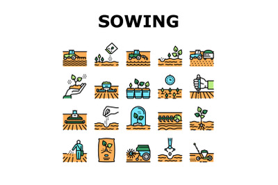 Sowing Agricultural Collection Icons Set Vector