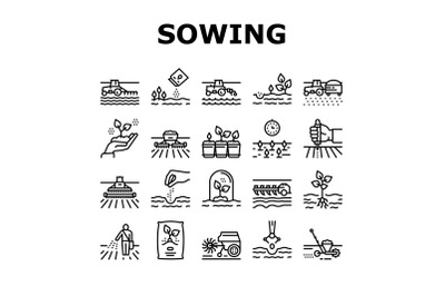 Sowing Agricultural Collection Icons Set Vector