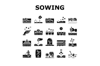 Sowing Agricultural Collection Icons Set Vector