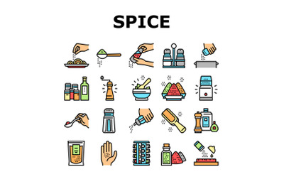 Spice Condiment Herb Collection Icons Set Vector