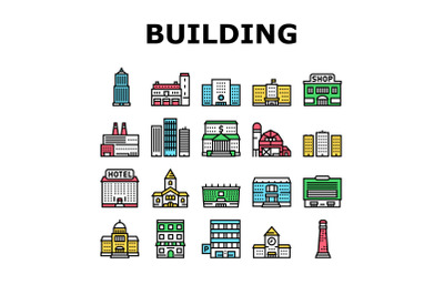 Building Architecture Collection Icons Set Vector