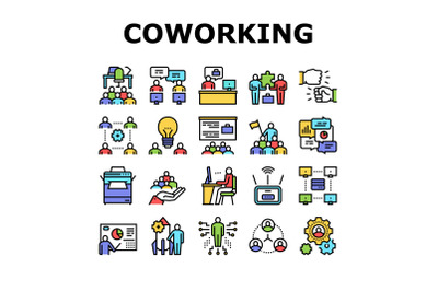 Coworking Service Collection Icons Set Vector