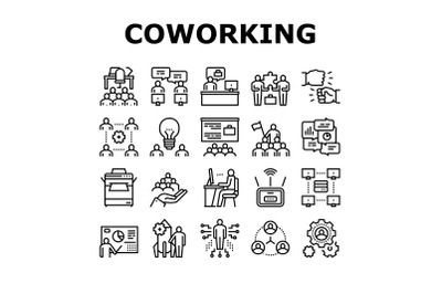 Coworking Service Collection Icons Set Vector