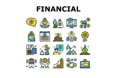 Financial Education Collection Icons Set Vector