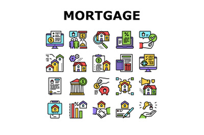 Mortgage Real Estate Collection Icons Set Vector