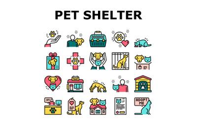 Animal Pet Shelter Collection Icons Set Vector