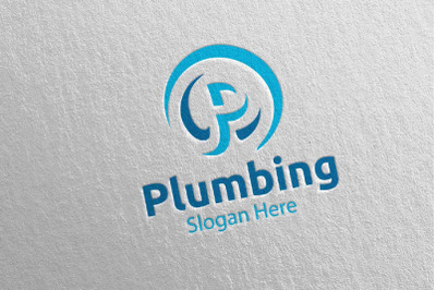 Letter P Plumbing Logo with Water and Fix Home Concept 69