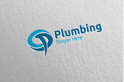 Letter P Plumbing Logo with Water and Fix Home Concept 70