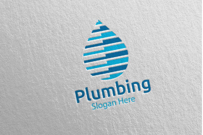 Plumbing Logo with Water and Fix Home Concept 73