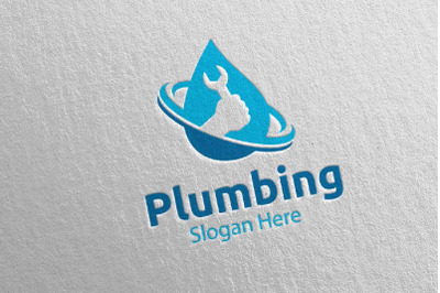 Wrench Plumbing Logo with Water and Fix Home Concept 74