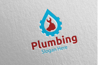 Wrench Plumbing Logo with Water and Fix Home Concept 75