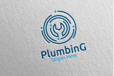 Wrench Plumbing Logo with Water and Fix Home Concept 76