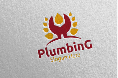 Wrench Plumbing Logo with Water and Fix Home Concept 77