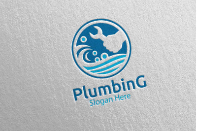 Wrench Plumbing Logo with Water and Fix Home Concept 78