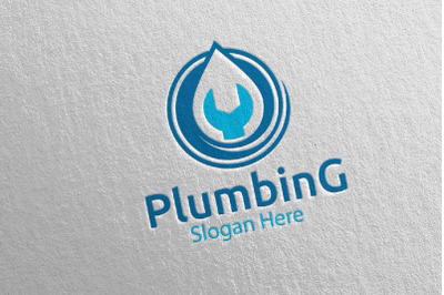 Wrench Plumbing Logo with Water and Fix Home Concept 79