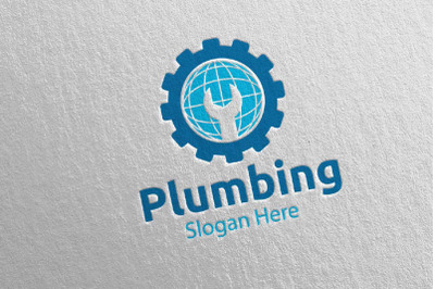 Global Plumbing Logo with Water and Fix Home Concept 80